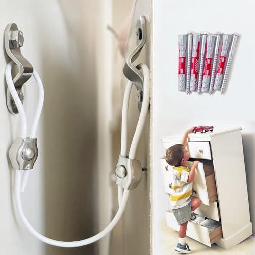 Furniture Anchors for Baby Proofing, Anti Tip Furniture Wall Anchors to Secure Dresser & Bookshelf, Child Safety Tether Kit, Earthquake Resistant, 2 Pack