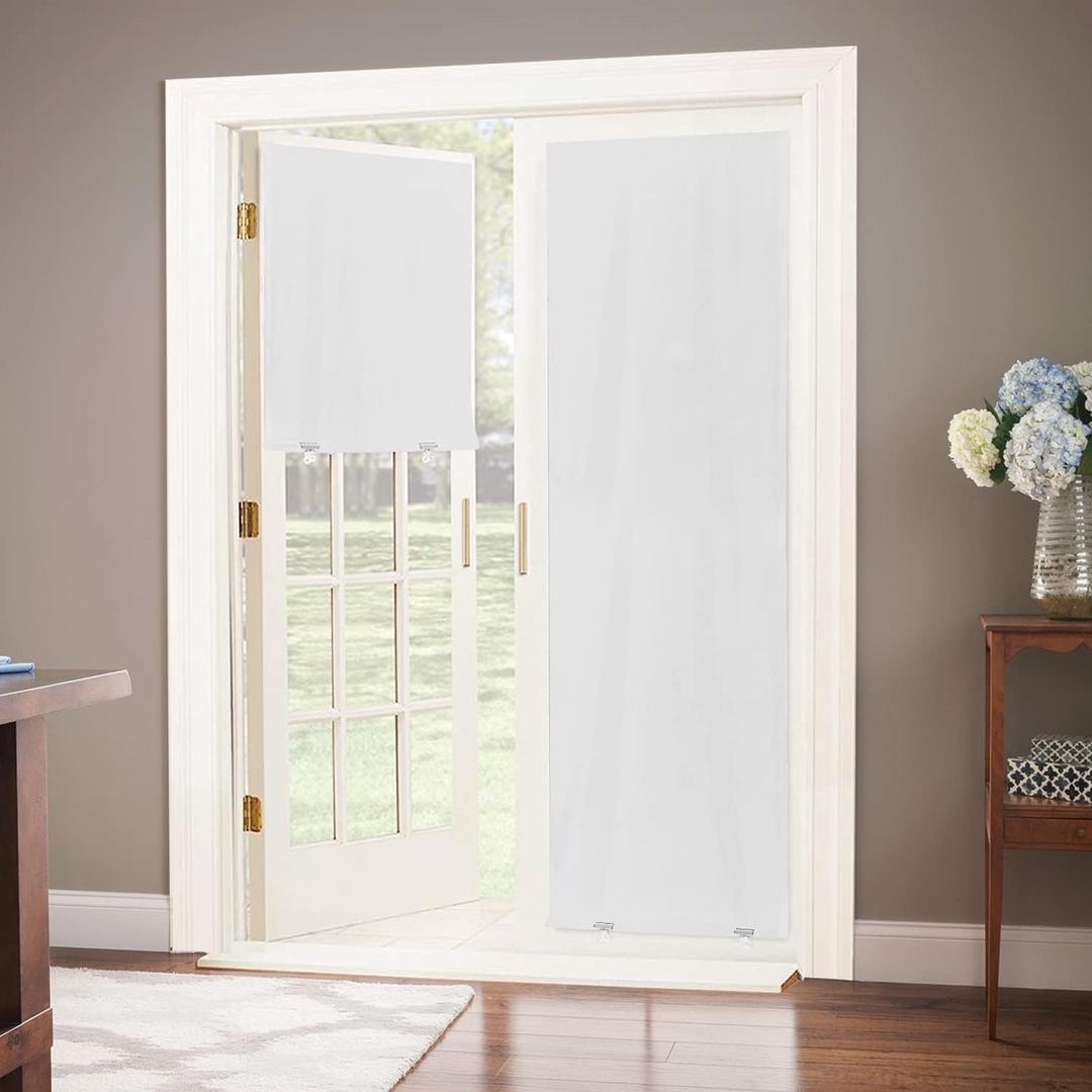 LazBlinds 100% Blackout Door Curtain, No Tools No Drill Cordless Blinds for Windows, Thermal Insulated UV Protection Privacy Window Curtains for French Door Front Door(26''W x 68''H, White, 1 Panel)
