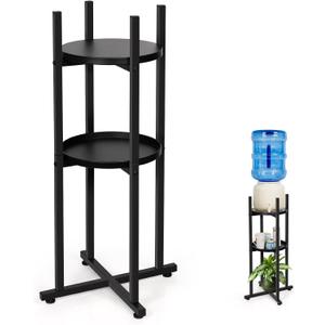 Water Dispenser Stand 5 Gallon Water Jug Stand Sturdy Water Stand(32.8" Hight-11.2" Wide) Water Jug Stand with 2 Round Shelfs for 1-5 Gallon Water Bottles/Crocks, Water Jug and Plant Stand (Black)