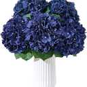 8 PCS Artificial Hydrangea Flowers, Faux Silk Hydrangea with Long Stems, Home Wedding Decor, Table Centerpieces, Party Decorations (Navy Blue)