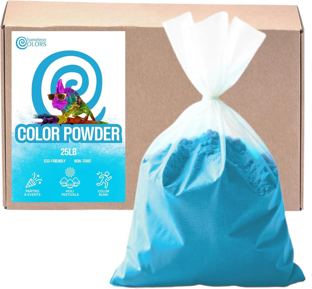Chameleon Colors 25 lb. Color Powder - 1 Pack - Vibrant Blue Color - for 15-20 People - Non-Toxic & Gluten-Free - for Holi, Color Wars, Fun Run, Gender Reveal, Summer Camp & More