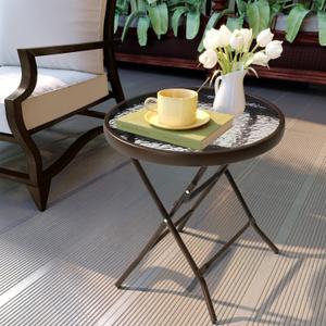 Outdoor Side Table - Small Patio End Table All Weather, Patio Furniture Sets and Outside Furniture for Pool, Balcony, Deck, Porch, Brown