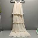 ZESICA Women's 2025 Summer Sleeveless Halter Neck Ruffle Tiered Layed Chiffon Flowy Swing Long Midi Dress (Apricot)