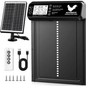 Automatic Chicken Coop Door Solar Powered with Timer/Light Sensor, Solar Chicken Coop Door Anti-Pinch, Aluminum Alloy Chicken Door | Larger Solar Panel | Higher Capacity Battery | 20M Remote Control (9.6"L x 1.93"W x 13.15"H, Black)