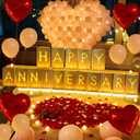 Happy Anniversary Light Up Letters, Rose Petals LED Tea Lights Candles Latex Foil Balloons, Paper Luminary Bags for Her Him Proposal Anniversary Valentines' Day Decorations