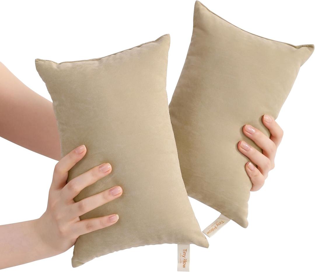 BEDSUM Tiny Pillows, 11x7 Mini Microfiber Small Pillow for Neck and Lumbar Support - Machine Washable Cushion for Office Desk, Backpacking and Travel - Pillow Inserts, 2 Pack, Taupe