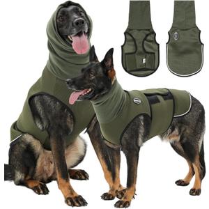 Meifsou Dog Anxiety Vest with Hood, Skin-Friendly Thunder Jacket for Dogs, All-in-One Dog Calming Shirt with Hood for Thunder, Fireworks, Separation - Keep Pet Calm Without Medicine, Army Green, L