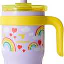 REDUCE 14 Oz Coldee Kids Tumbler with Lid and Straw - Coldee Insulated Travel Mug - Spill-Proof, Sweatproof Stainless Steel, BPA-Free - Includes Handle, Reusable Silicone Straw - Rainbow Sky