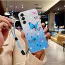 for Samsung Galaxy A14 5G Case with Lanyard,The Stars are Covered with a Glittering Butterfly Pattern for Samsung Galaxy A14 Phone Case (Blue)