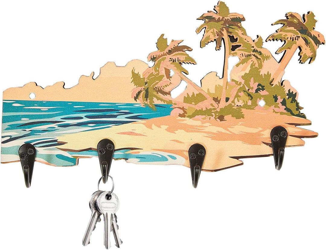 2 x Beach Style Wooden Key Holder for Wall - Small Compact Key Rack Wall Mount with Hooks, Wood Entryway Wall Decor for Home Keys, Car Keys & Dog Leash