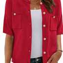 BTFBM Short Sleeve Cardigans for Women Button Up Sweaters Y2k Spring Summer 2025 Crew Neck Business Casual Work Clothes (Large, Red)