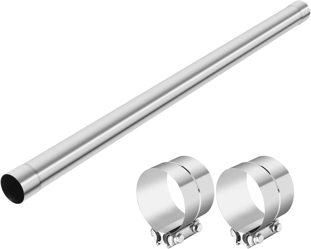 LCGP 5 Inch Straight Exhaust Pipe, 5" Stainless Steel Straight Muffler Replacement Pipe, 48" Length Mandrel Exhaust Tube with Two Lap Joint Band Clamps(New Version)