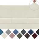 WEERRW 4 Pieces Velvet High Stretch Couch Covers for 3 Cushion Couch Sofa Slipcovers, Washable Furniture Protector with Non Slip Elastic Bottom, Feature Soft and Thick Plush Fabric, Ivory, Large