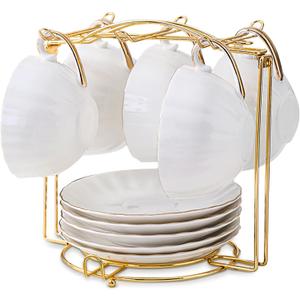 Tea Cups Holder, Gold Metal Coffee Cup Tea Cups Rack, Foldable Organizer for Coffee Cup Spoon and Saucers