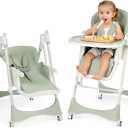 3-in-1 Baby High Chair with Soothing Rocker | Convertible Baby High Chair for babies and Toddlers | Brake Wheels, Easy Clean, Space Saving | Adjustable, Removable Tray (Green)