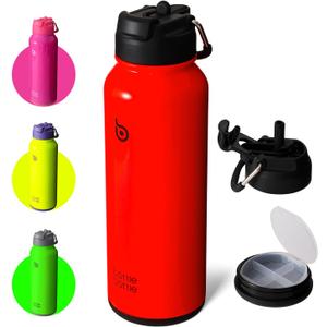 Bottle Bottle 40 Oz Sports Water Bottle Stainless Steel Insulated Water Bottle With Straw And Pills Holder (Neon Red) Bottle Bottle 40 Oz Sports Water Bottle Stainless Steel Insulated Water Bottle With Straw And Pills Holder (Neon Red)