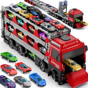 Ci Vetch 78-Inch Cars Trucks Toys for Toddler 1-3 2-4 3-5 4-7 Years Old Boys Kids, Transport Truck with 24Pcs Die-Cast Cars, Gifts for 3 4 5 6 Year Old Boys, Toddler Boy Toys Ages 3-5 4-7