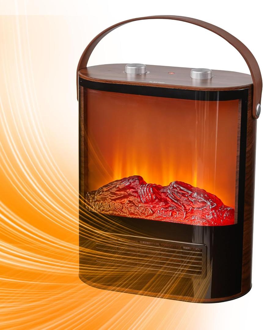 Electric Fireplace Heaters Small Indoor Use Space Heater RealSmart 1500W Electric Portable Heater Full Screen Fireplace View 4 Adjustable Modes Realistic 3D Flame Overheat and Tip Protection