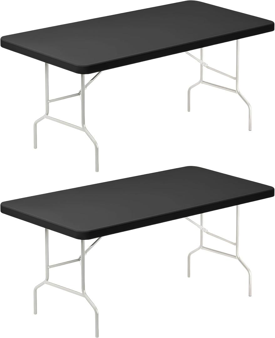 6FT Picnic Black Spandex Table Cloth - 2 Pack Fitted Rectangle Tablecloth for Folding Tables, Washable Table Cover for Outdoor, Camping, Picnic, Banquet and Party(30" x 72")