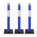 (3 Pack) BATTIFE Delineator Post with Base 45 ", Blue Traffic Delineator Cones with Reflective Collar for Construction Work, Driving Practice