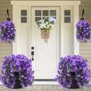 Sggvecsy Artificial Fake Hanging Flowers Plants Outdoor Outside Spring Summer Decoration 2PCS Faux Silk UV Resistant Morning Glory Trailing Vines for Home Porch Patio Balcony (Purple & Light Purple)