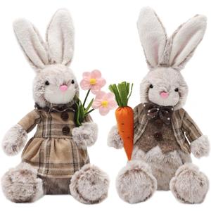 Juegoal 2 Pack Easter Bunny, 12.6" Handmade Huggable Rabbits Couple, Easter Basket Rabbits, Cute Bunny Party Favor Figurine, Spring Tabletop Holiday Room Decorations