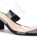 Coutgo Women's Clear Heeled Sandals Transparent Two Strap Chunky Block Heels Mules Open Toe Slip On Dress Shoes, 8