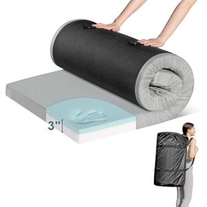 Memory Foam Camping Mattress Pad, CertiPUR-US Waterproof Portable Roll Up Mattress for Adults, Thick Floor Sleeping Mat Pad for Car Truck Tent with Travel Bag, Single（75"X 30" X 3")