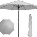 PatioKingdom 9FT Patio Outdoor Umbrella-UPF 50+ Sun Shade with Wind Vent, Push-Button Tilt & Smooth Crank Lift, Rust-Resistant Fiberglass Frame for Garden, Backyard,Yard (Light Gray)