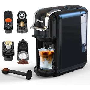 CAFELFFE MK-603 Mini Multi Pod Coffee Maker, 4 in 1 Hot/Cold Single Serve Capsule Espresso Machine, Compatible with K Cup* Pods, Nes* Original,DG* Capsules and Ground Coffee, Fast Brew, Black