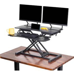 Flexpro Hero 32 Inch Standing Desk Converter, for Office and Home, Height Adjustable, 2 Level Sit to Stand Workspace with Keyboard Shelf & Monitor Riser, Sit or Stand (Black, 32 x 18 x 4.5 to 20)