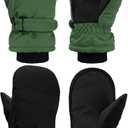 SATINIOR Kids Snow Mittens Waterproof Winter Ski Gloves Warm Thicken Snow Gloves for Girls Boys (3-5 Years, Black, Army Green)