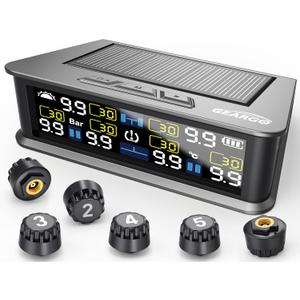GEARGO RV Tire Pressure Monitoring System (TPMS) - Solar-Powered with 6 Sensors & 6 Alarm Modes, 2025 Updated Color LCD Display, 9.9BAR/144PSI, for RV/Trailer/Truck/Sedan