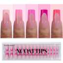 BTArtboxnails XCOATTIPS Pink French Tip Press On Nails - Long Press On Nails Square, Soft Gel Nail Tips, 150Pcs Soak Off Acrylic Pink Fake Nail Extension in 15 Sizes