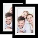 2 x Picture Frames 5x7 2 Pack Made of Solid Wood Black for Wall Mounting and Tabletop Display