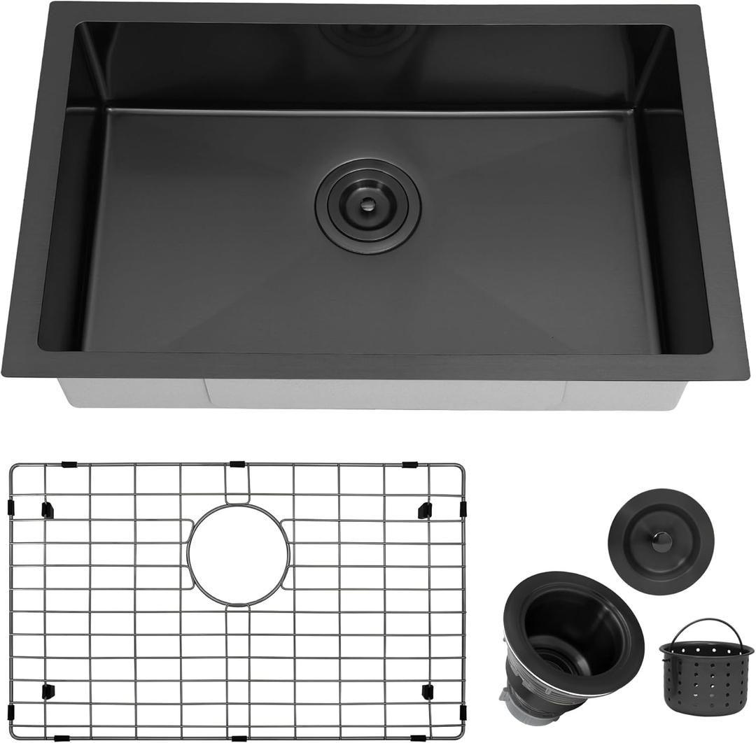25 Inch Black Undermount RV Sink,Stainless Steel Single Bowl Kitchen Sink,Durable & Stylish Design (16"D x 25"W x 7"H) | Perfect for Campers, RVs & Mobile Homes