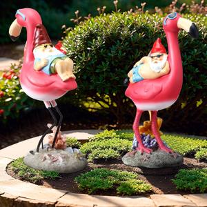 2 Pack Christmas Decoration Flamingo Gnomes Decor Funny Garden Gnomes Figurines Statues Ornaments Scandinavian Tomte Outdoor Patio Decorations for Yard Lawn Porch Home Gifts