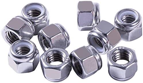 55pcs 3/8-16 Hex Lock Nuts, Stainless Locknuts, Hex Drive, Nylon Insert, 304 Stainless Steel(18-8 SS), Coarse Thread
