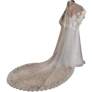 EllieHouse Cathedral Length 2 Tier Sequin Lace Bridal Wedding Veil L70 (Ivory)