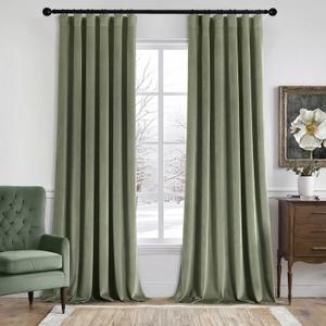 MIULEE Sage Green Velvet Curtains 90 Inches Long 2 Panels Set for Bedroom, Pinch Pleat Back Tab Luxury Thermal Insulated Living Room Darkening Drapes Pleated Blackout Window Curtains with Hooks