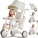 WinHope 9-in-1 Push Tricycle for Toddlers 1-3 Years | Convertible Kids Trike with Adjustable Parent Handle & Safety Harness, Lightweight Foldable Design + Storage Basket for Boys & Girls (White), 19.7 Inches X 28.7 Inches X 37.8 Inches