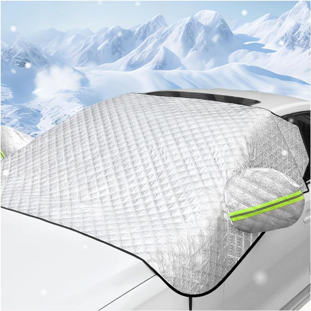 Car Windshield Snow Cover, 5 Layers Magnetic Auto Windshield Protector with Side Mirror Covers, Universal Weatherproof Winter Exterior Accessories for Most Vehicles (Silver)