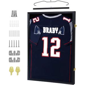 IHEIPYE Jersey Display Frame Case Lockable, Large Sport Jersey Shadow Box with 98% UV Protection Acrylic and Hanger for Baseball Basketball Football Soccer Hockey Shirt and Uniform,Black