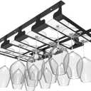 Wine Glass Rack - Under Cabinet Stemware Wine Glass Holder Glasses Storage Hanger Metal Hanging Organizer for Bar Kitchen 4 Rows Black