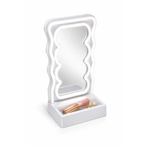 Orbit Wavy LED Light and Mirror Phone Holder is a multifunctional phone stand featuring a vibrant LED glow, a built-in mirror, and a trendy wave design for hands-free viewing