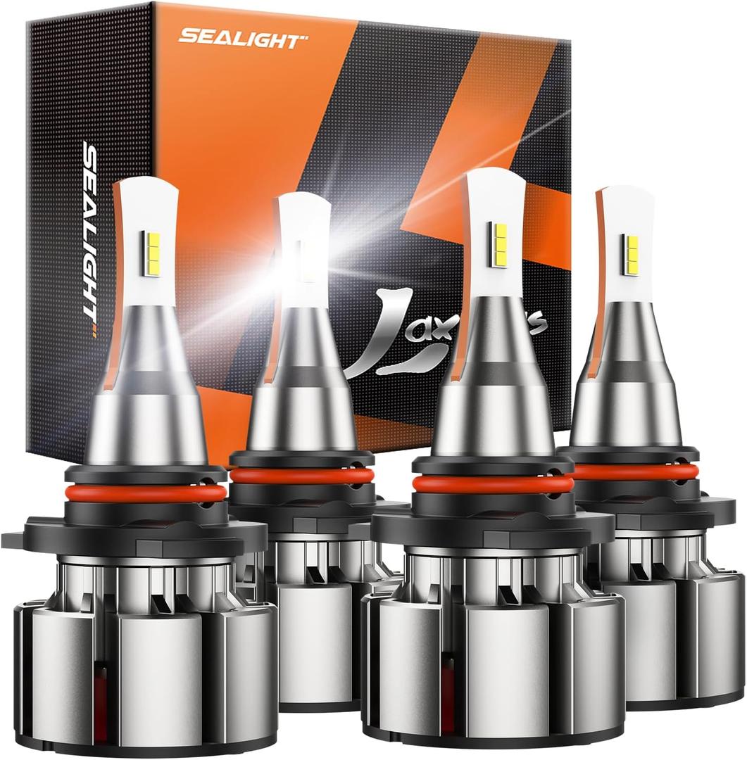 SEALIGHT 9005 9006 Led Bulbs Combo, 72000LM 800% Brightness 9005/HB3 High 9006/HB4 Low Dual Beam Bulbs, 6000K Cool White with Silent Fan, IP68, 360 Adjustable, Pack of 4