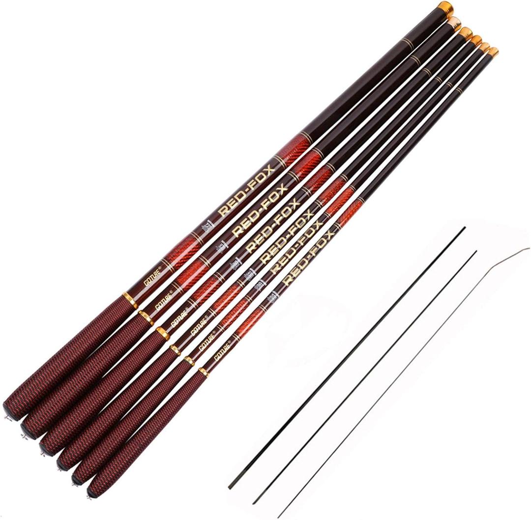 Goture//Telescopic Tenkara Fishing Rod Kit//Ultralight Travel Fishing Rod,Portable Collapsible Bass Crappie Rod, Carbon Fiber Inshore Stream Trout Pole 10 12 15 18 21 24 Free Tip Set(Top 3 Segment) (24ft/7.2m, 1 Piece Red-fox,red)
