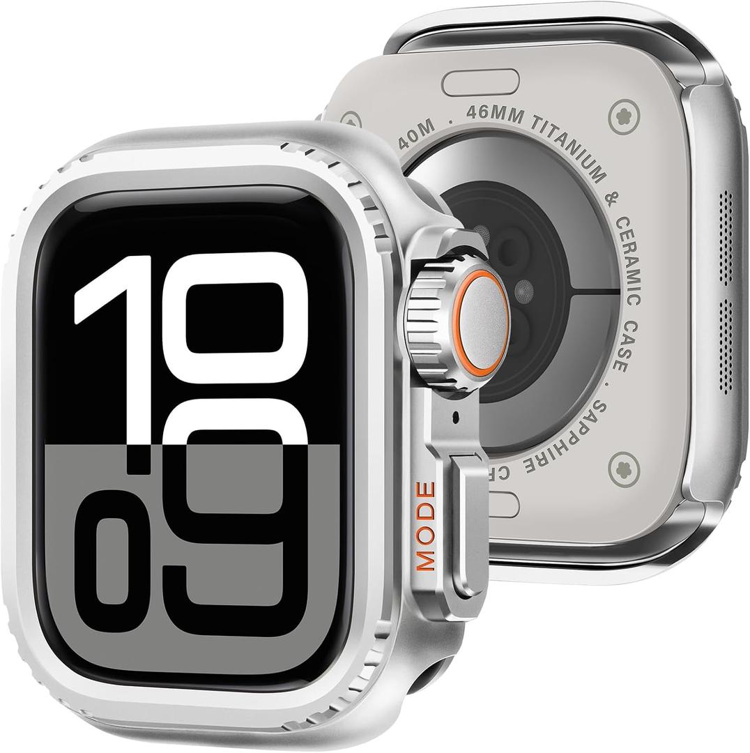 Bisikor 2 in 1 Metal Case Compatible with Apple Watch Series 11/10 46mm, Rugged Shockproof Metal Bumper Case with Back Cover for iWatch 46mm (Silver)