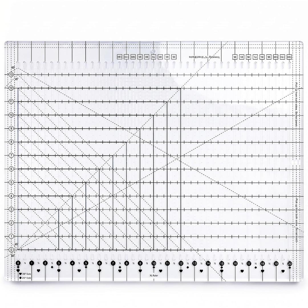 XL 17-3/4” x 22” Slotted Quilting Ruler, Clear Precise Laser‑Cut Acrylic Non‑Slip Extra Large Ruler, Ideal for Long Arm Sewing, Accurate Fabric Strip Cutting, Patchwork & Crafting Template