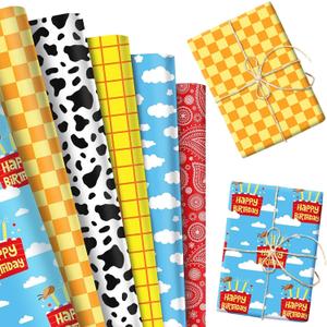 LaVenty Toy Party Supplies Wrapping Paper Cowboy Wrap Paper Desert DIY Craft for Birthday Party Decoration